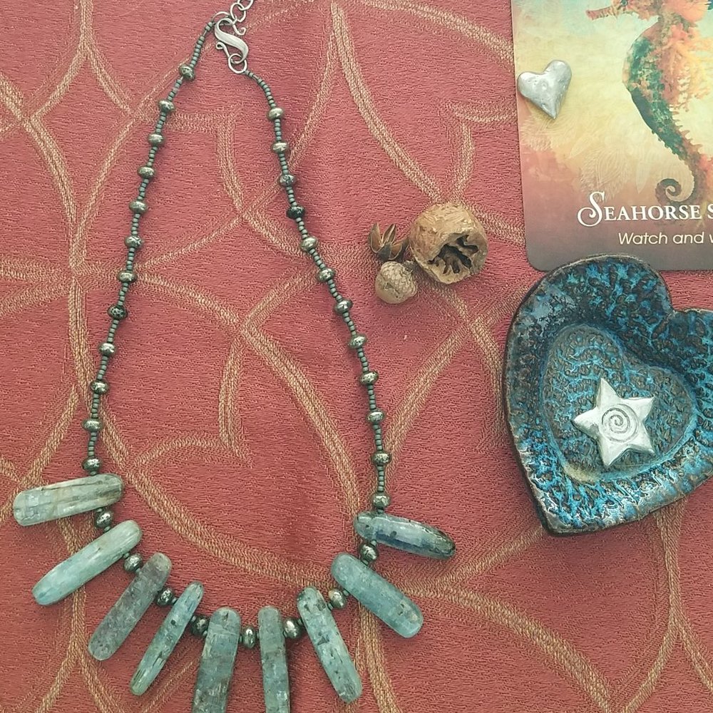 OOAK - Hand-strung Blue Kyanite & Pyrite Necklace w/SS Findings